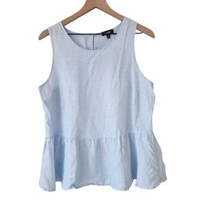 Lord And Taylor Baby Blue 100% Linen Sleeveless Peplum Blouse